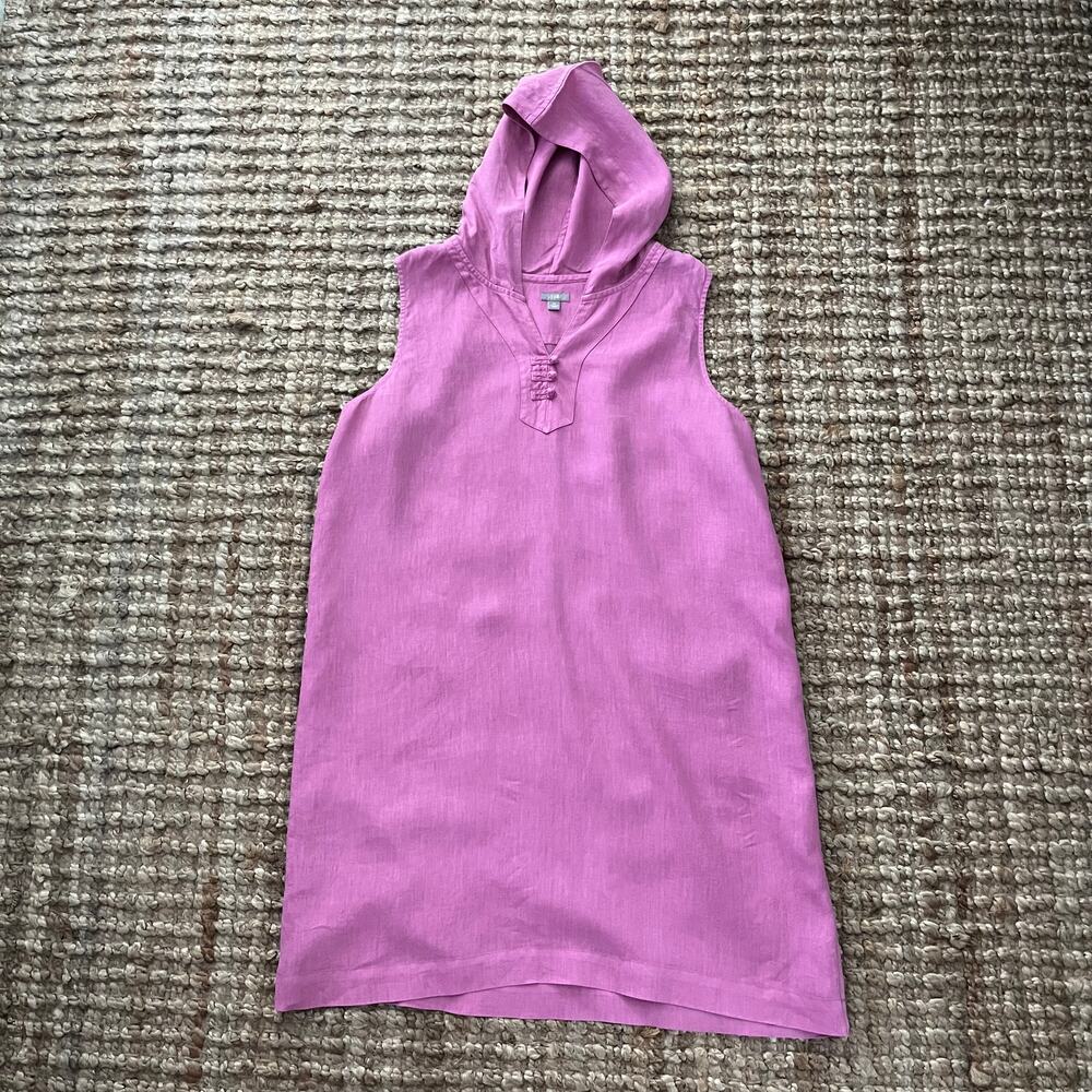 J. Jill 100% Linen Hooded Midi Dress XL Pink Sleeveless Knot Button EUC